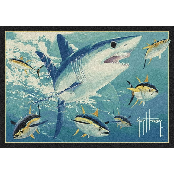 Milliken Blue Nautical Fins Fish Area Rug Mako Shark - Aprx 7' 8" x 10' 9"