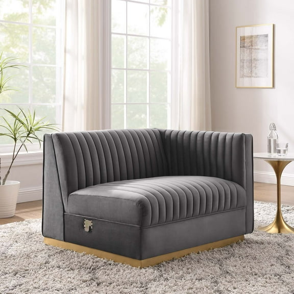 Modway Sanguine Channel Tufted Performance Velvet Modular Sectional Sofa Right-Arm Chair in Gray