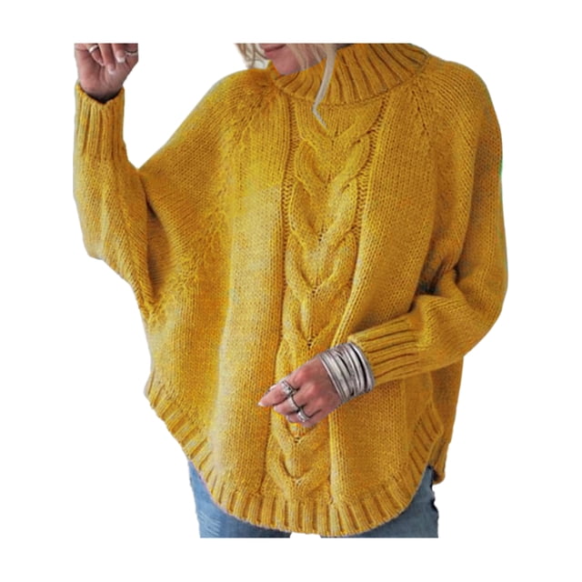 Daeful Pull Tops Manches Longues Hiver Chaud Pull Dames Tricots Tricotés Pulls Jaune XS