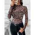 thumbnail image 4 of Womens Lace Mesh Long Sleeve Top Sheer See Through Tops Mock Neck Shirts Party Club Night Blouses Pink XXL, 4 of 8