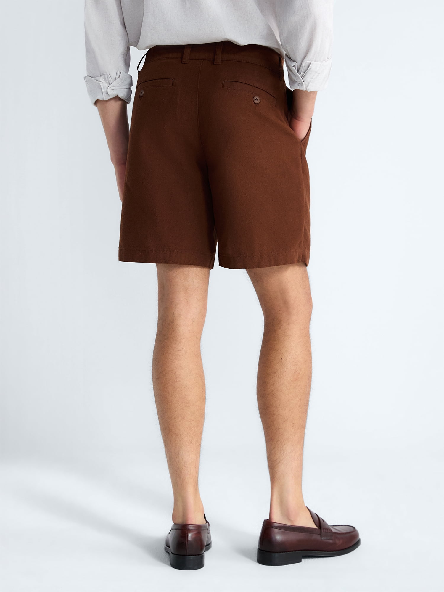 Free Assembly Men's Linen Blend Pleated Shorts, 7.75" Inseam Sizes 30-40