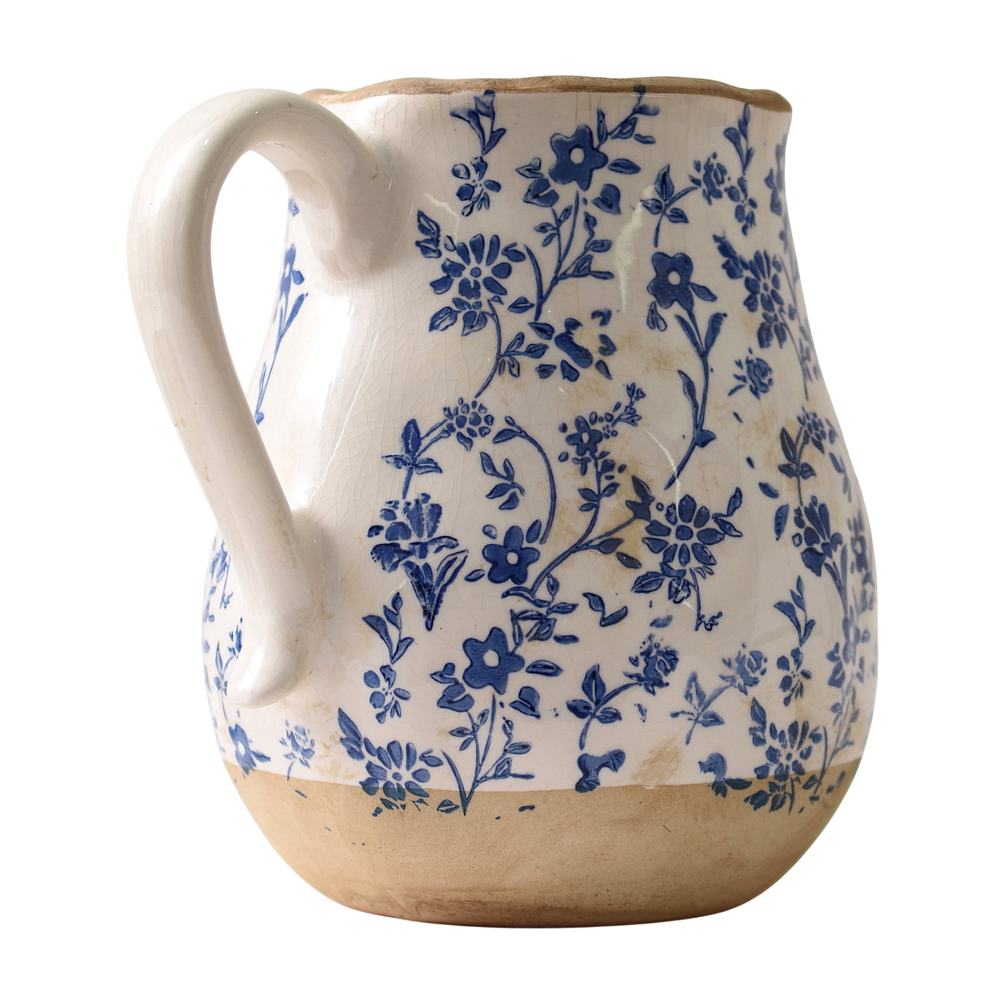 The Pioneer Woman Blue and White Floral Ceramic Pitcher Vase with Handle