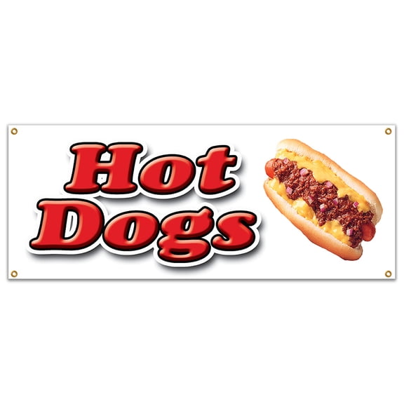 Hot Dogs Banner 18" X 48" Heavy Duty 13 Oz Vinyl Banners with Grommets Single Sided