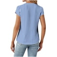 thumbnail image 3 of QATAINLAV Womens V Neck Shirts Tulip Hem Short Sleeve Henley Shirt Chiffon Button Work Tops Fashion Stripe Print T Shirts Summer Casual Tunics Light Blue M, 3 of 6