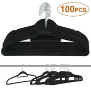 HomGarden 100 Pack Black Clothing Velvet Hangers - Non-Slip & Space-Saving, 360° Swivel Hook W/ Accessory Bar