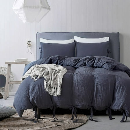 Natural Soild Color Washed Cotton Duvet Cover Set Bedspread Fitted Sheet Twin/Queen/King Bedding Set 4 Colors