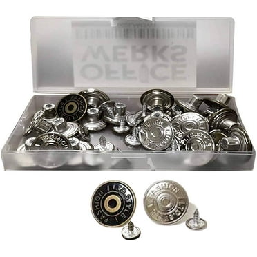 24 Sets Silver and Copper Jean Buttons, Replacement Kit with Buttons & Fasteners in Clear Plastic Storage Box for Denims, Jeans, and Jackets Repair (12 Pieces Per Color)
