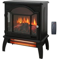 Innoflame 18" Electric Fireplace Virtual Stove, Infrared Quartz Heater w/3D Flame, Remote, Timer, Adjustable Temperature/Brightness, 1500W, Black