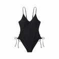 thumbnail image 2 of Ayolanni Crisscross Back Swimming Suits for Women One-Piece Push-Up Tummy Control Swimwear Open Back Spaghetti Straps Solid Trendy High Cut Bathing Suit Black L, 2 of 5