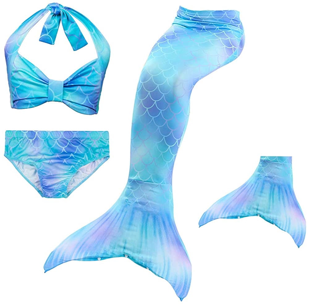 Girls Mermaid Tail with for Swimming, 4pcs Mermaid Swimsuit Bikini Set