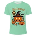 thumbnail image 2 of Men's T Shirts Halloween Funny Pumpkin Printed Casual Comfortable Short Sleeve Crew Neck Tees Sports Leisure Activities Lightweight Breathable Shirts for Men Light Green M, 2 of 4