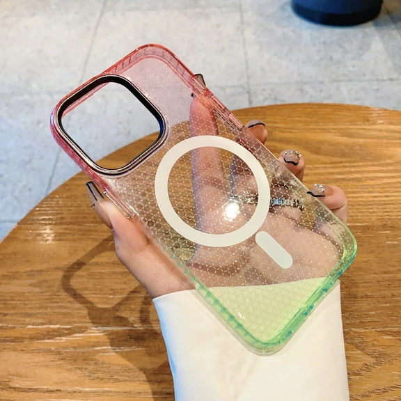 for iPhone 12 Pro Max, for Women Girls [Compatible with Magsafe], Soft TPU Side and TPU Silicone Back Shockproof Protective Case - Translucent Gradient For iPhone 12 Pro Max, Red Green