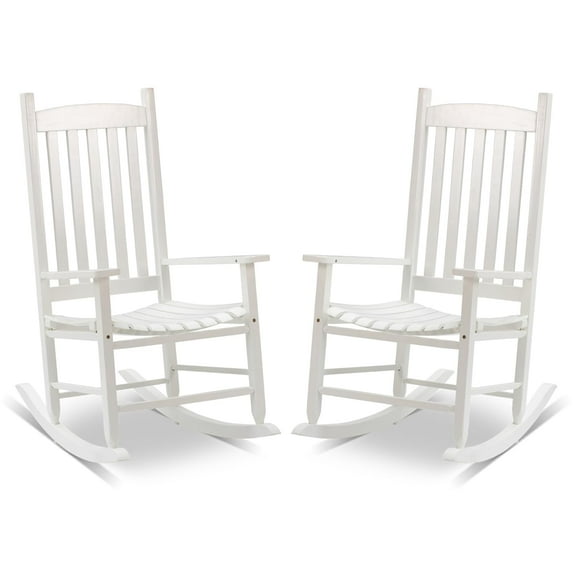 BIQWBIC Outdoor Rocking Chairs Set of 2, Patio Wooden Rocker with High Back and Handrail Comfortable and Stable Durable Load Bearing 243 lbs Patio Rocking Chairs for Porch Garden and Terrace, White