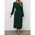 thumbnail image 6 of Women's Pleated Round Neck Long Sleeve Belted Dress in Silhouette 100% Polyester for Everyday Wear Elegant Comfortable, 6 of 15