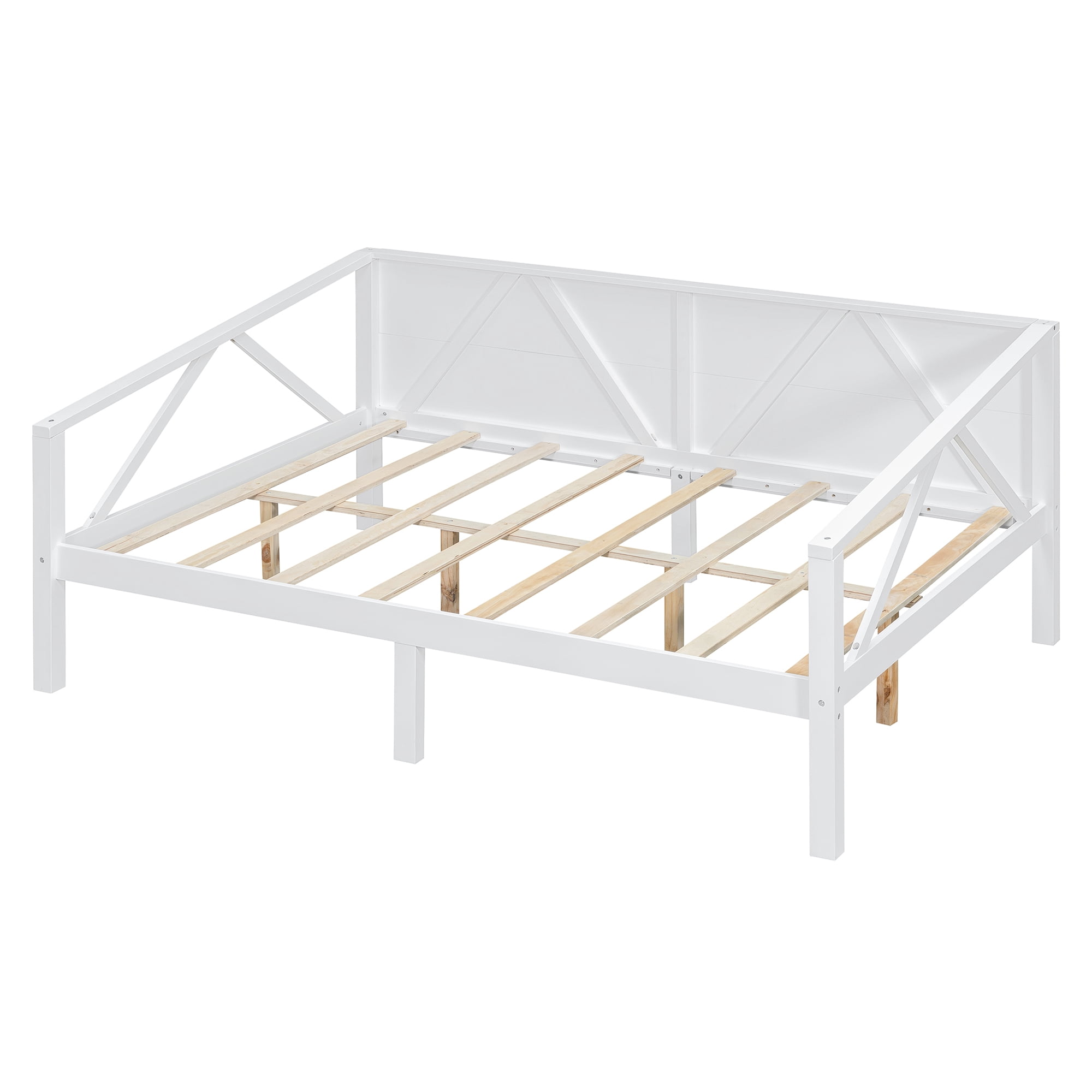 Aukfa Full Size Bed Frame, Solid Wood Daybed with Slat Support for Kids Boys Girls, White