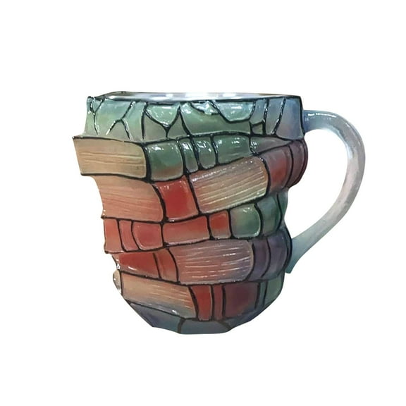 Handcrafted Stained Glass Book Design Mug Unique Artistic Coffee Cup for Book Lovers, 12 oz Capacity, Multicolor