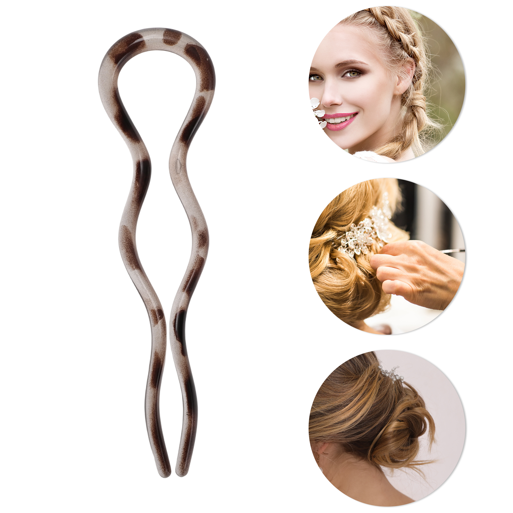 Unique Bargains U-shaped Hair Pin 4.92"x1.38" 1 Pc Transparent Gray, Dark Brown