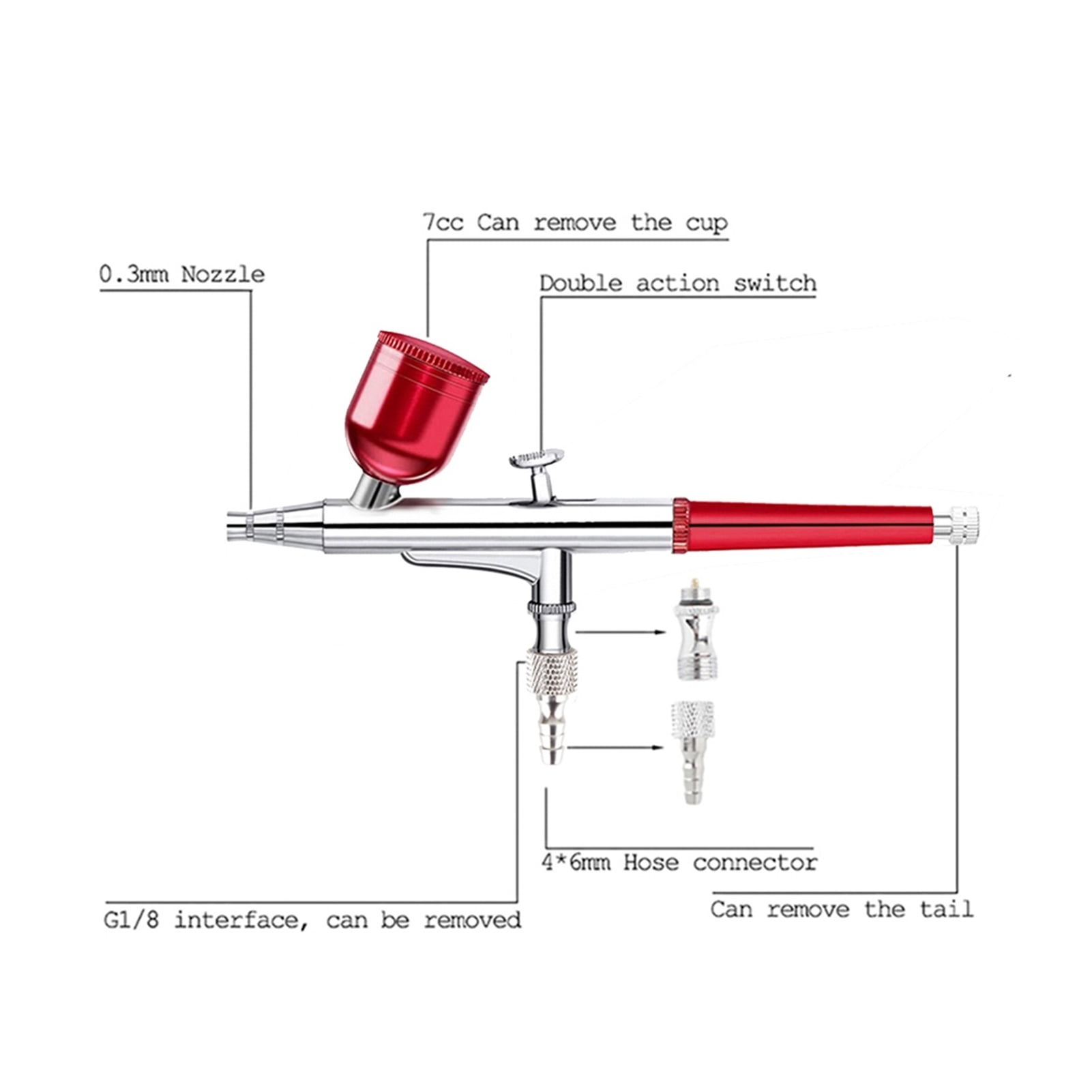 AC 131 Dual Action Red Airbrush Pen Spray Art Painting Tattoo Cake Makeup Beautifu Model Air Brush Gun ,Versatile applications