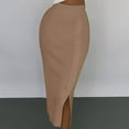 thumbnail image 2 of Mrat Flowy Maxi Skirts Women's Fashion Slit Sweater Dress Slim Body Skirt Long Skirt with Slit S-59 Coffee XL, 2 of 6