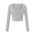 thumbnail image 4 of Michellecmm  Women Long Sleeve Deep Round Neck Solid Color Knit Crop Tops, 4 of 9