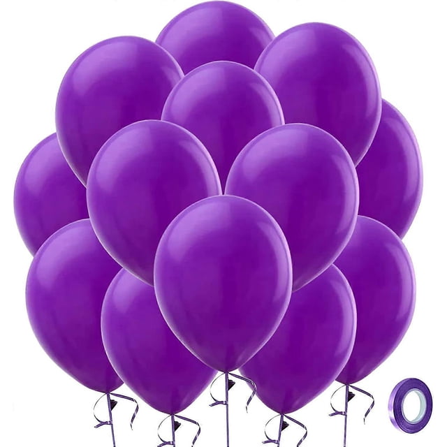 Purple Metallic Chrome Latex Balloons, 100 Pack 12 inch Round Helium Balloons for Wedding Graduation Anniversary Shower Birthday Party Decoration