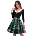 thumbnail image 5 of Women's Fashion Round Neck Casual Slim Christmas Printed Long Sleeve Dresses, V-Neck, Plush Christmas Tree Print, Audrey Dress, Retro Style, Party Wear,Dark Green,3XL, 5 of 5