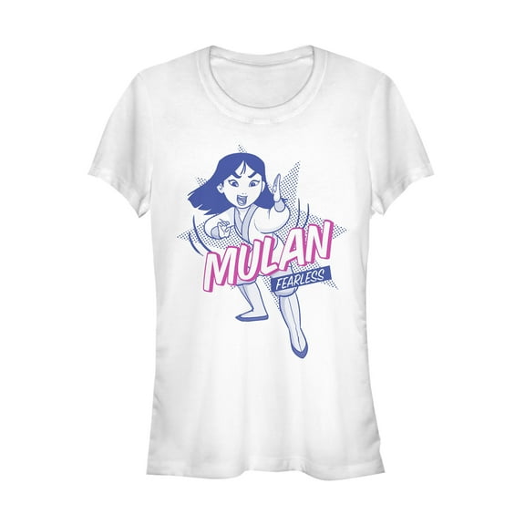 Junior's Mulan Fearless Pop Art  Graphic Tee White Small