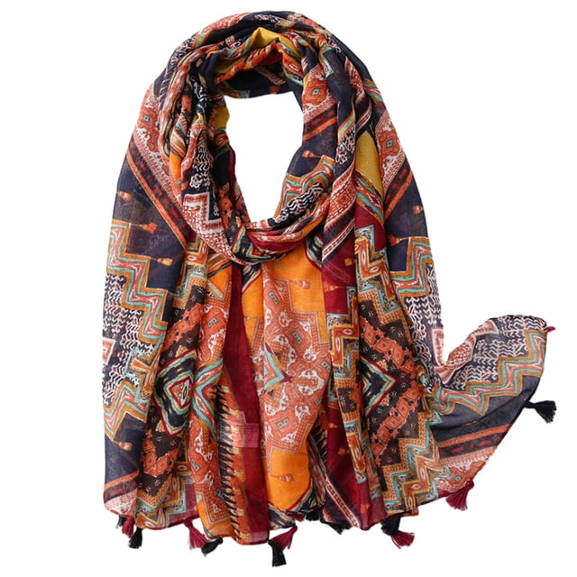 Bufanda bohemia para mujer Bufanda con estampado floral claro Chal con flecos de moda otoño/invierno