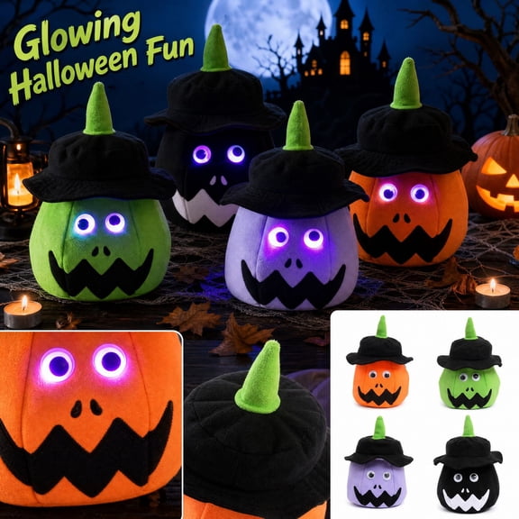 Light Up Halloween Bucket with Soft Plush Pumpkin Design, Halloween Candy Bucket for Student Trick-Or-Treating, Halloween Baskets for Student with Handle for Halloween Party