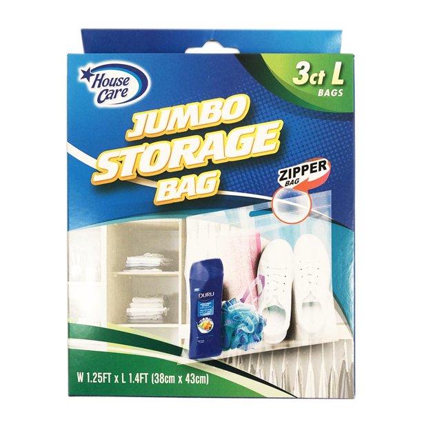 3 Large Plastic Clear Storage Bags Handle Resealable Zipper Clothes