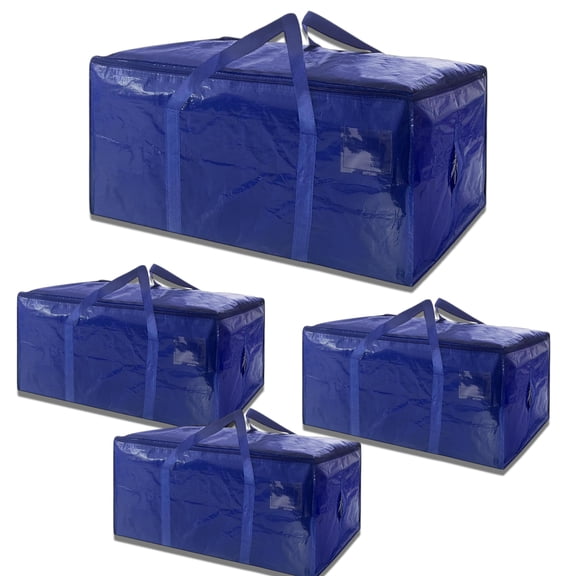 Moving Bags,Heavy-Duty Moving Bags with Zippers & Carrying Handles, Sturdy & Durable Clothes Storage Bags,Totes, Bins, Fold Flat, Blue Packing Moving Boxes, Closet Organizers and Storage.(4Pack)