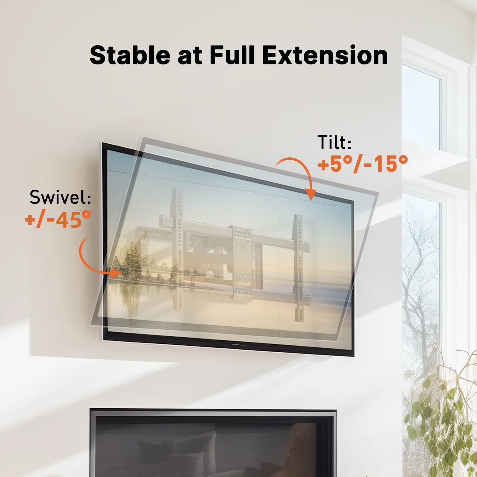 MountFTV Full Motion TV Wall Mount Bracket for 37"-90" TVs, Holds up to 132 lbs, Max 600x400mm, Fits 8″/12″/16″ Wood Studs