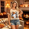 thumbnail image 5 of IYYVV Raglan Sleeve Halloween Shirts for Women Plus Size Ghost Pumpkin Print Shirt Rolled Cuff Plaid Short Sleeve Tees Multicolor XL, 5 of 6