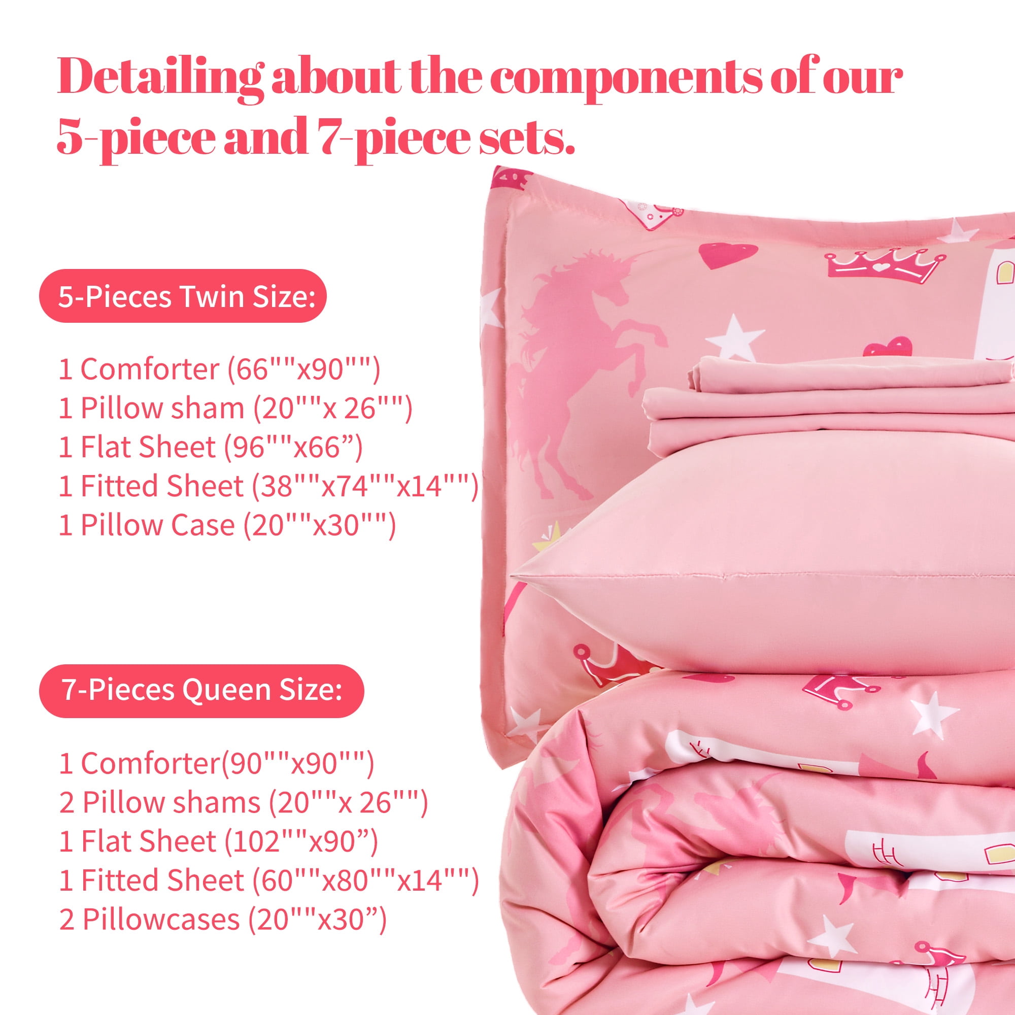 Sonive 5 Pieces Twin Size Kids Comforter Sets, Hotel Collection for All Season, Advanced Digital Printing, Super Soft and Fluffy (Castle Party, Twin)