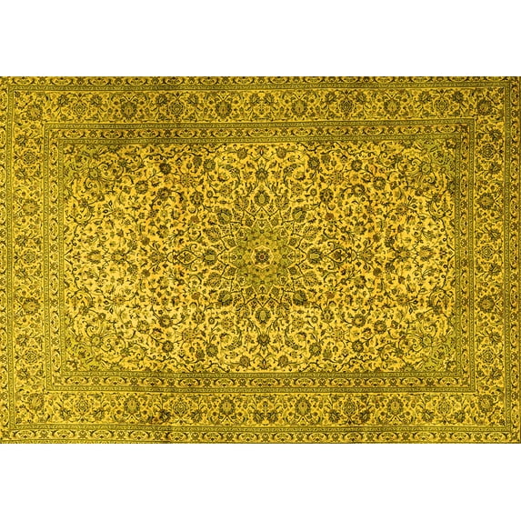 Ahgly Company Machine Washable Indoor Rectangle Persian Yellow Traditional Area Rugs, 8' x 12'
