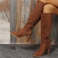 thumbnail image 5 of Domuza Round Toe Suede Knee High Fall Boots for Women,Fall Winter Fasion Tall Long High Heel Chunky Block Boots with Side Zipper, Brown 9（EU-42）, 5 of 9