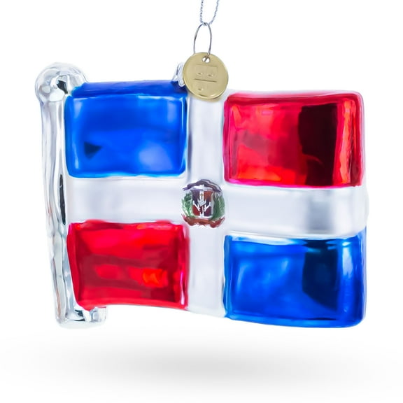 Waving Flag of Dominican Republic Glass Christmas Ornament