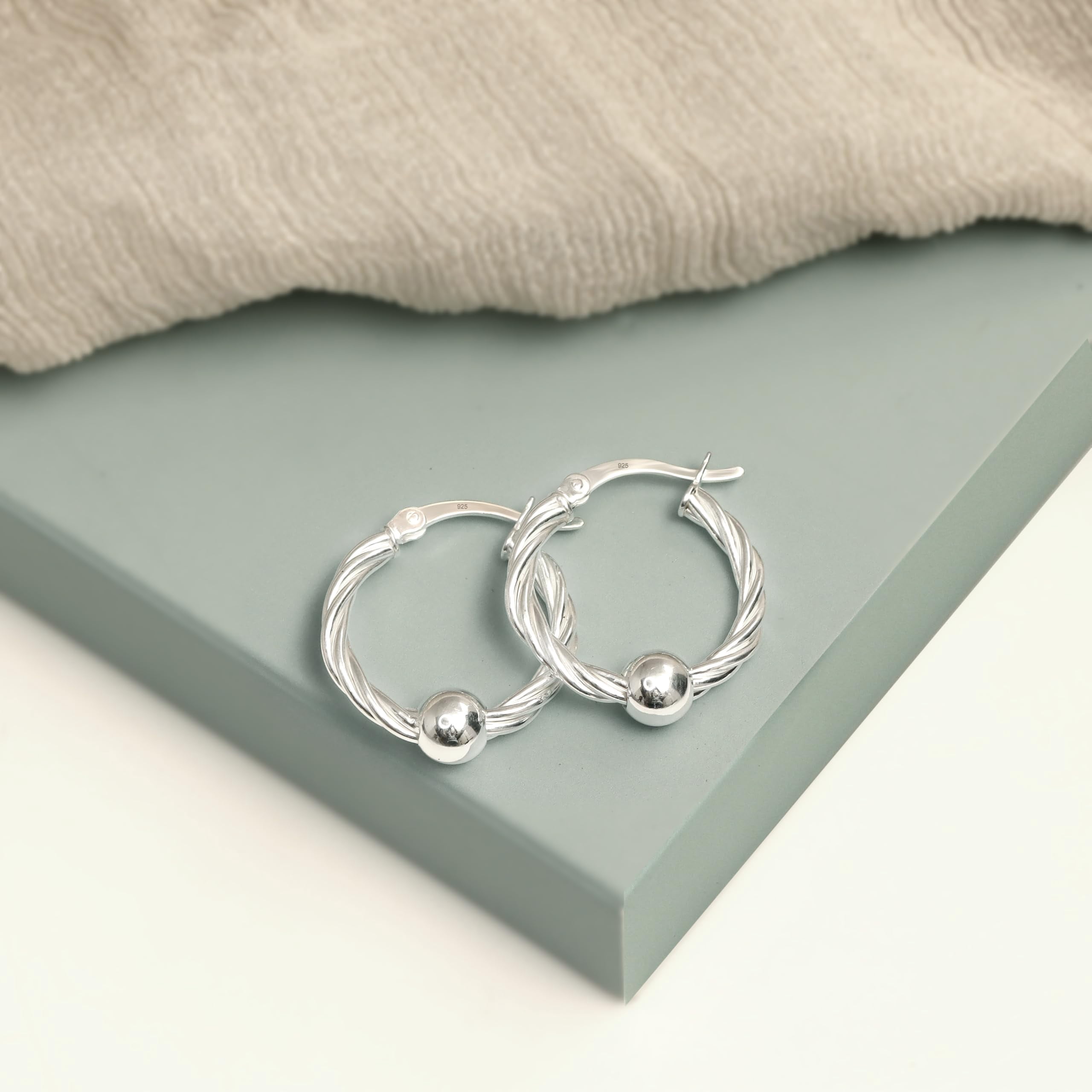 LeCalla 925 Sterling Silver Hoop Earrings for Women | Ball Bead Accent Click-Top Hoop Earrings