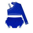 thumbnail image 4 of Yeahdor Kids Girls Sparkly Rhinestones Crop Top and Feather Bottoms Latin Jazz Ballet Dance Outfit Blue 6, 4 of 5