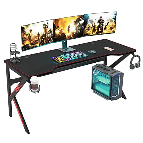 DlandHome 63 inches Gaming Desk K Shaped Computer Desk with Large