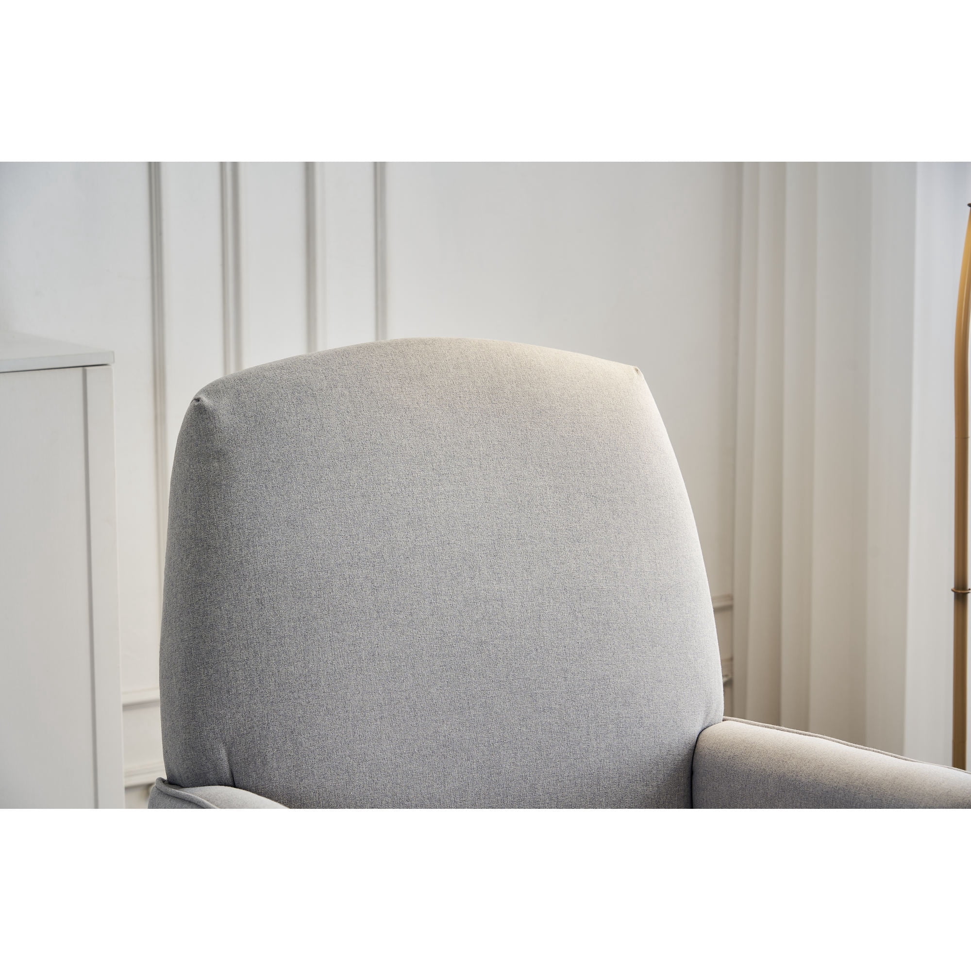 Leumius Nursery Rocking Chair,Cotton Linen Upholstered Glider Rocker Chair with Adjustable Footrest,Comfortable Rocker Recliner with Side Pocket for Living Room, Bedroom, Nursing Room,Light Gray
