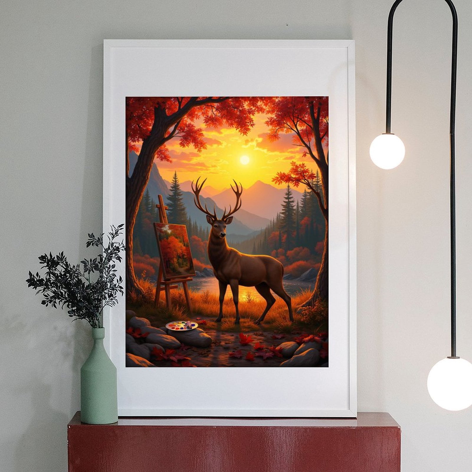 Diamond Art Kit for Adults, Deer Canvas Autumn Sunset Landscape Diamond Painting for Adults Beginners, 5D DIY Diamond Art Painting Kits, Colorful Diamond Painting Craft for Home Decor 12x16