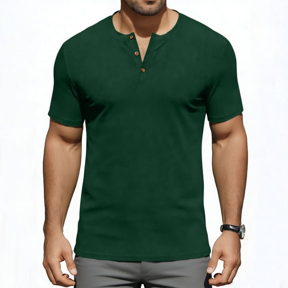 BXINGOHAI Men's Fashion Casual Short Sleeve Henley T-Shirts Shirts Green,M