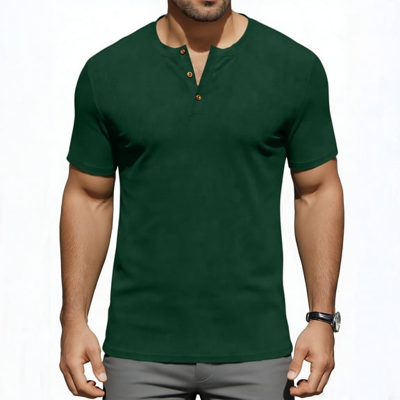 M-4X Big & Tall T Shirts for Men Plus Size Short Sleeve Button Crewneck Tees Tops Mens Business Casual Solid Color Pullover Workout Tshirts Shirt