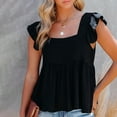 thumbnail image 2 of HAPIMO Women's Summer Tank Tops Solid Color Print Tops Square Neck Blouse Ruffle Ruched Trim Camisole Sleeveless Shirts for Girls Pleat Flowy Camis Vest Black XL, 2 of 9