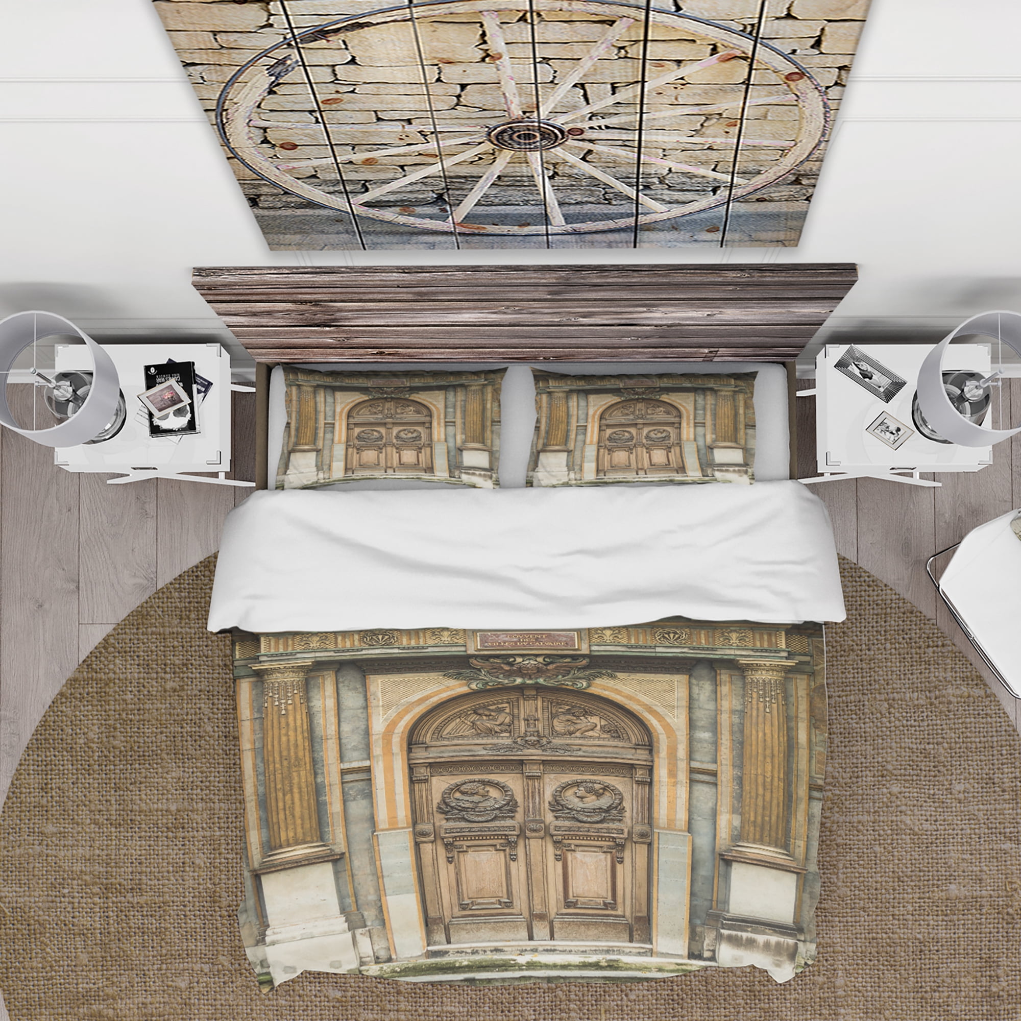Designart 'Old Wooden Door With Carvings in Paris, France' Vintage Duvet Cover Set
