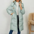 thumbnail image 2 of Yangnuo Womens Trendy Warm Long-Length Lapel Puffer Jackets Parka Jackets 2025 Women's Solid Color Long Sleeve Zippered Hooded Stand-Up Collar Padded Parka Jacket, 2 of 6