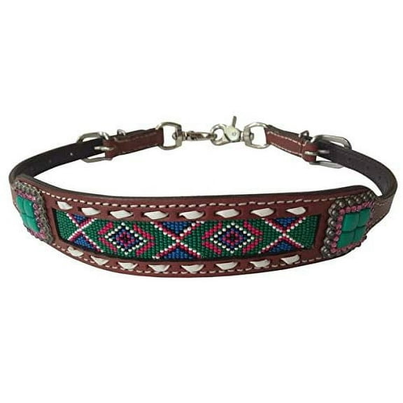 Showman Leather Wither Strap w/ Green Beaded Southwest Design Inlay