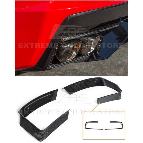 Replacement For 2020-Present Chevrolet Corvette C8 | GM Factory Style CARBON FIBER Rear Diffuser Exhaust Bezel Pair