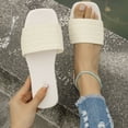 thumbnail image 6 of LOVZFMLL Women's Flat Sandals Single Band Summer Square Open Toe Slip On Slippers Outdoor Daily Wear Slide Sandals White 9, 6 of 9